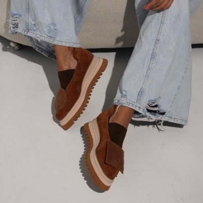 Pantofi Pasadena Brown piele naturala cu platforma