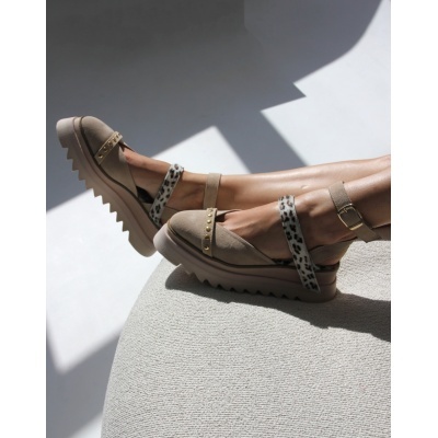 Pantofi Pins Bej Animalprint piele naturala - Img 3