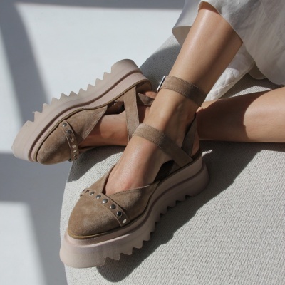 Pantofi Pins Bej piele naturala