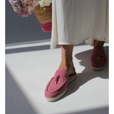 Papuci Lara pink piele naturala