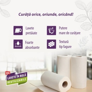Rolă 75 Lavete Profesionale Embosate, Reutilizabile (Celuloză + Poliester), Albe, 20x30 cm, 100g/m² - Img 2