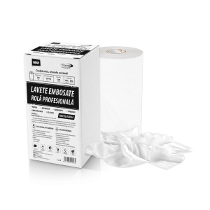 Rolă 250 Lavete Profesionale Embosate, Reutilizabile (Celuloză + Poliester), Albe, 40x30 cm, 100g/m²