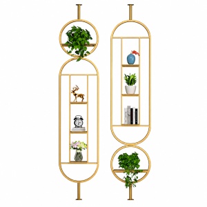 Separator decorativ modern suspendat pentru cameră, din metal, cu rafturi și bară de prindere – Auriu 40cmLx240cmH - Img 2