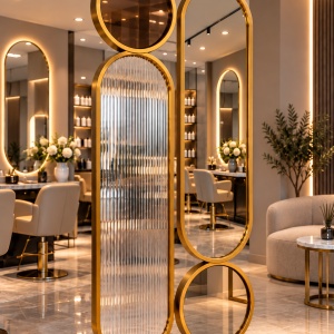 Separator decorativ Luxury din metal auriu și sticlă securizată riflată – Panou despărțitor 45 × 240 cm - Img 5