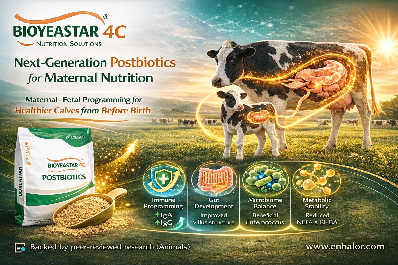 Sănătatea vițeilor începe înainte de naștere: rolul postbioticelor în nutriția vacilor prepartum