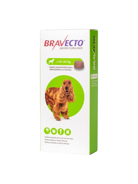 Bravecto 500 mg x 1 tbl -10-20 kg pentru caini
