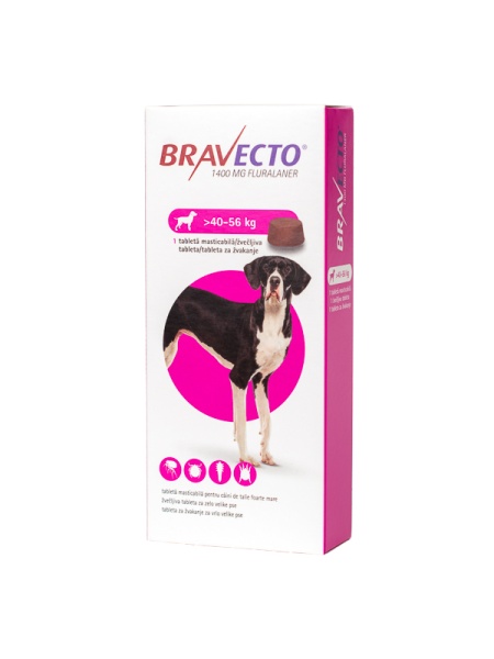 Bravecto 1400 mg x 1 tbl - 40-56 kg pentru caini - Img 1