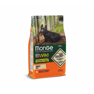MONGE BWILD HRANA USCATA FARA CEREALE PENTRU CAINI DE TALIE MICA, RATA SI CARTOFI 2,5 KG - 4756
