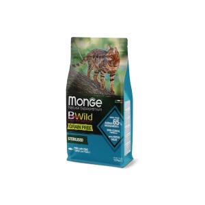 MONGE BWILD HRANA USCATA FARA CEREALE PENTRU PISICI STERILIZATE, TON SI MAZARE 1,5 KG - 2089