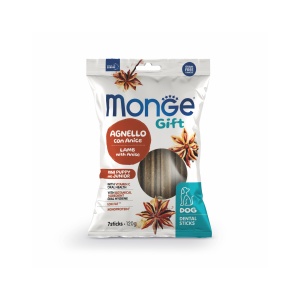 MONGE GIFT RECOMPENSE DENTARE PENTRU CAINI PUI SI JUNIOR DE TALIE MICA, MIEL SI ANASON, STICKS 120 G - 5571