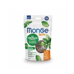 MONGE GIFT RECOMPENSE PENTRU PISICI, DENTAL, IEPURE SI MENTA, CROCANTE CU UMPLUTURA 60 G - 5007