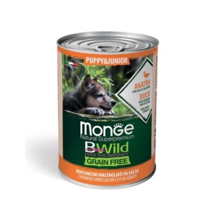MONGE BWILD HRANA UMEDA PENTRU CAINI PUI SI JUNIOR, RATA, DOVLEAC SI DOVLECEL, BUCATI IN SOS 400 G - 2607