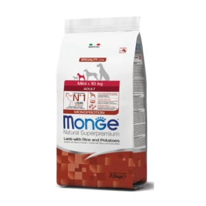MONGE HRANĂ USCATĂ MONOPROTEICĂ PENTRU CÂINI ADULȚI TALIE MICĂ, CU MIEL, OREZ ȘI CARTOFI, 7.5 KG - 1155