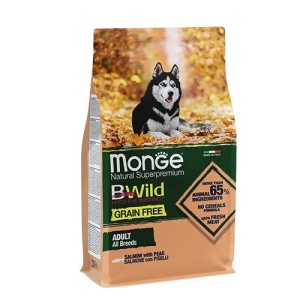 MONGE BWILD HRANA USCATA FARA CEREALE PENTRU CAINI, SOMON SI MAZARE 2,5 KG - 1716