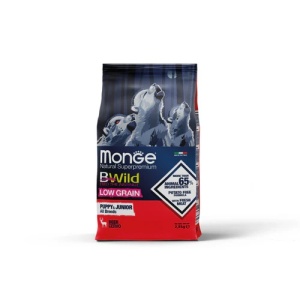 MONGE BWILD HRANA USCATA PENTRU CAINI PUI SI JUNIOR DE TOATE TALIILE, LOW GRAIN, CERB 2,5 KG - 1853