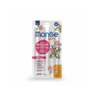 MONGE GIFT RECOMPENSE PENTRU PISICI, SKIN SUPPORT, COD SI TRIFOI ROSU, STICKS MOI 15 G - 5274