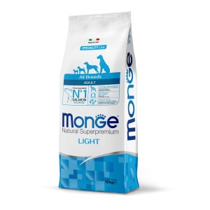 MONGE HRANA USCATA LIGHT PENTRU CAINI ADULTI ALL BREEDS, CU SOMON, 12KG - 1235