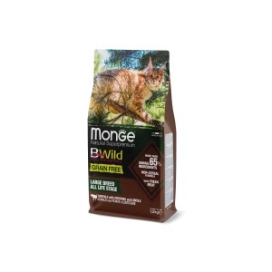 MONGE BWILD HRANA USCATA FARA CEREALE PENTRU PISICI DE TOATE VARSTELE, BIVOL, CARTOFI SI LINTE 1,5 KG - 2065