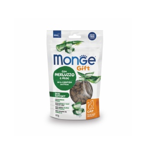 MONGE GIFT RECOMPENSE PENTRU PISICI, SKIN SUPPORT, COD SI ALOE VERA, CROCANTE CU UMPLUTURA 60 G - 5045