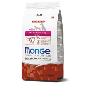 MONGE HRANA USCATA PENTRU CAINI ADULTI DE TALIE FOARTE MICA, MIEL, OREZ SI CARTOFI 2,5 KG - 1488