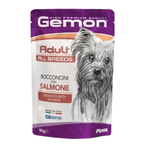 GEMON HRANA UMEDA PENTRU CAINI ADULTI, SOMON, BUCATI IN SOS 100 G - 0612