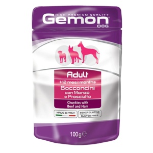 GEMON HRANA UMEDA PENTRU CAINI ADULTI, VITA SI SUNCA, BUCATI IN SOS 100 G - 0605