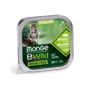 MONGE BWILD HRANA UMEDA PENTRU PISICI STERILIZATE, MISTRET SI LEGUME, PATE 100 G - 2904