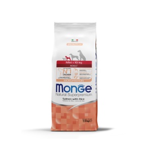 MONGE HRANA USCATA PENTRU CAINI PUI DE TALIE MICA, SOMON SI OREZ 7,5 KG - 1068