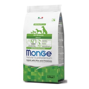 MONGE HRANA USCATA PENTRU CAINI ADULTI DE TOATE TALIILE, IEPURE, OREZ SI CARTOFI 2,5 KG - 1114