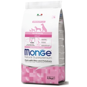 MONGE HRANA USCATA PENTRU CAINI ADULTI, MONOPROTEIN PORC, OREZ SI CARTOFI 2,5 KG - 1105