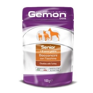 GEMON HRANA UMEDA PENTRU CAINI SENIORI, CURCAN, BUCATI IN SOS 100 G - 0064