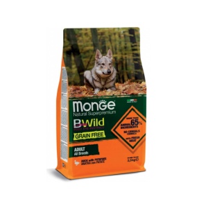 MONGE BWILD HRANA USCATA FARA CEREALE PENTRU CAINI ADULTI DE TOATE TALIILE, RATA SI CARTOFI 2,5 KG - 4732