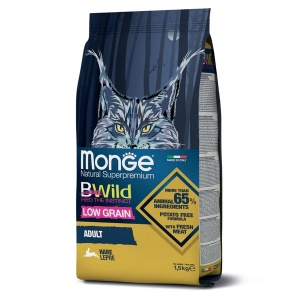 MONGE BWILD HRANA USCATA PENTRU PISICI ADULTE, LOW GRAIN, IEPURE DE CAMP 1,5 KG - 2003
