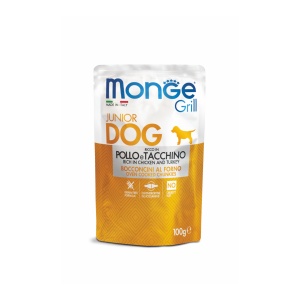 MONGE HRANA UMEDA PENTRU CAINI PUI SI JUNIOR, PUI SI CURCAN, BUCATI IN SOS 100 G - 3178