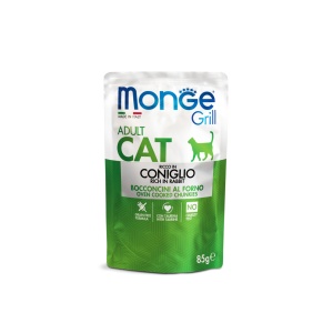 MONGE HRANA UMEDA PENTRU PISICI ADULTE, IEPURE, BUCATI IN SOS 85 G - 3611