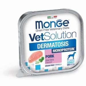 MONGE VETSOLUTION HRANA UMEDA PENTRU CAINI, DERMATOSIS, PATE 150 G - 4502