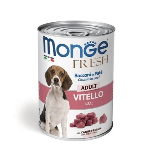 MONGE HRANA UMEDA PENTRU CAINI ADULTI, VITEL, BUCATI IN PATE 400 G - 4458