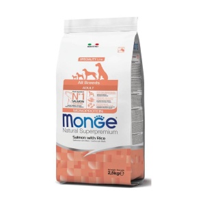 MONGE HRANA USCATA PENTRU CAINI ADULTI, SOMON SI OREZ 2,5 KG - 1297
