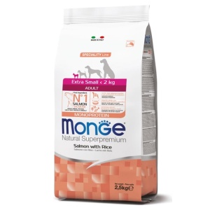 MONGE HRANA USCATA PENTRU CAINI ADULTI, TALIE FOARTE MICA, SOMON SI OREZ 2.5 KG - 1464