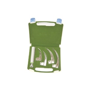 SET LARINGOSCOP MACINTOSH CU 5 LAME, BECURI LED, CU CUTIE UZ VETERINAR