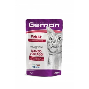 GEMON HRANA UMEDA PENTRU PISICI ADULTE, VITA SI LEGUME, BUCATI IN SOS 100 G - 0919