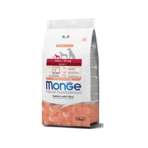 MONGE HRANĂ USCATĂ MONOPROTEICĂ PENTRU CÂINI MINI ADULT, CU SOMON ȘI OREZ, 7.5 KG - 1587