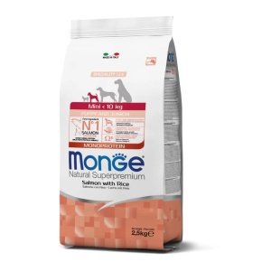 MONGE HRANA USCATA PENTRU CAINI PUI DE TALIE MICA, SOMON SI OREZ 2,5 KG - 1051