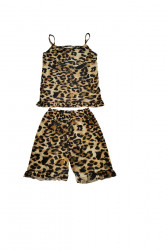 Pijama dama de vara cu imprimeu Leopard, Maro
