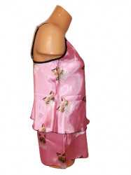 Pijama Dama, Satin, 2 Piese, Imprimeu Pisicute, Roz