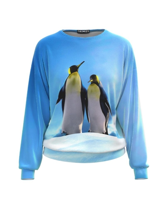 Bluza bleu tip hanorac din catifea cu imprimeu Pinguini CMD3636