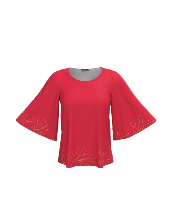 Bluza corai cu maneci tip fluture imprimata cu model floral CMD4098