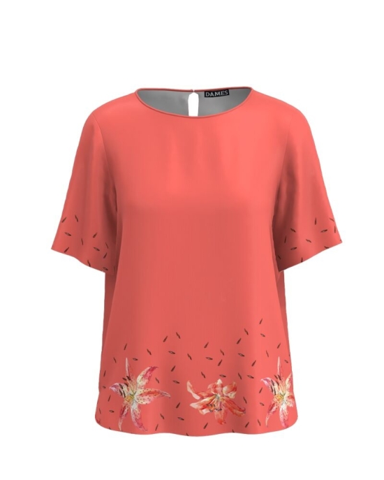 Bluza cu maneca scurta imprimata cu model crini CMD3860