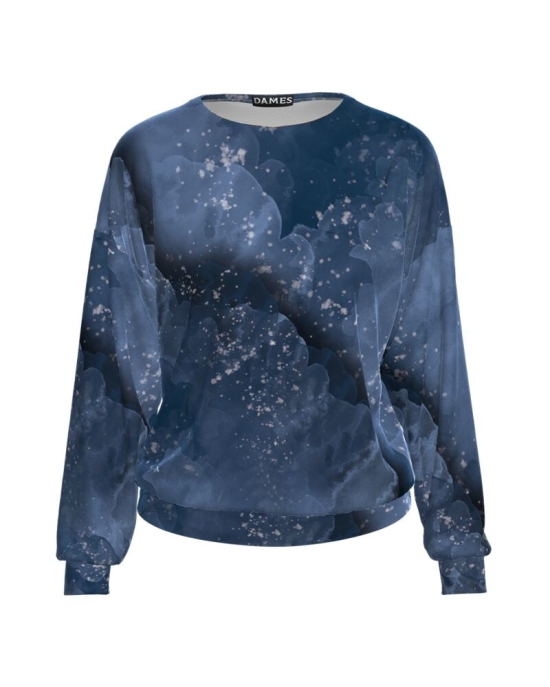Bluza tip hanorac din catifea imprimata in nuante de albastru CMD1796