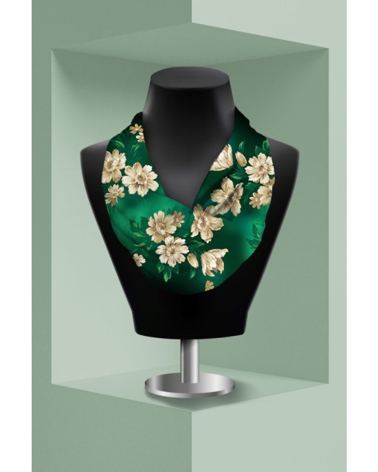 Esarfa verde circulara din catifea imprimata cu model floral CMD3321